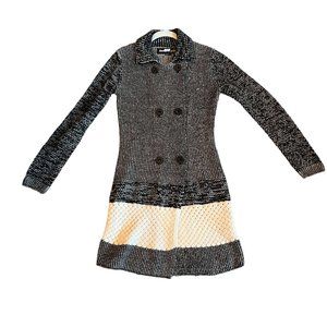 Desigual Women's Knitted Coat Slim Fit Gray and White Size Medium